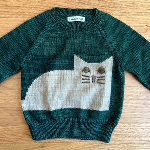 Misha and puff kids cat sweater in laurel. Size 2/3. Euc. Wool.